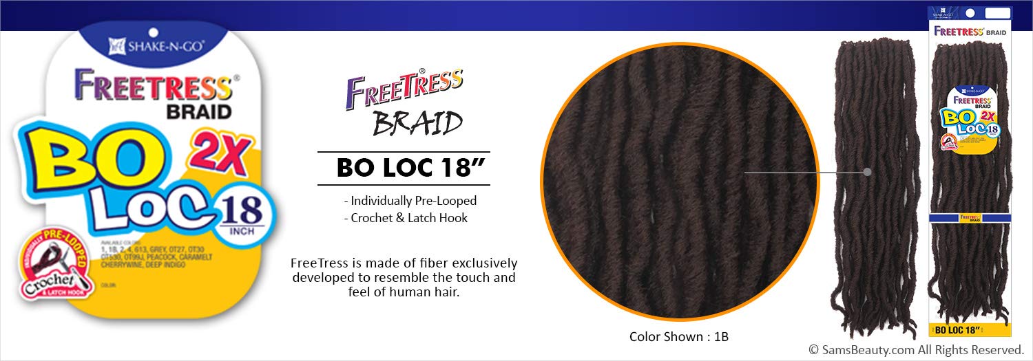 FreeTress – Trenzas de ganchillo de pelo sintético FreeTress 2X Bo Loc de 18 pulgadas (paquete de 4, 1B)