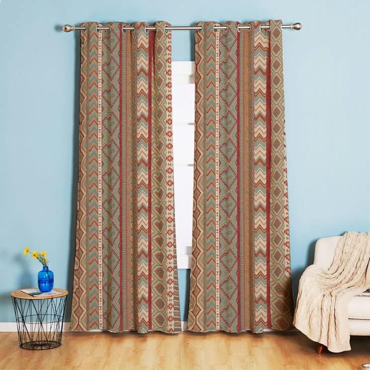 2 paneles de cortinas bohemias para ventana, patrón geométrico bohemio, a rayas, cortinas opacas para ventana, cortinas opacas con estampado de