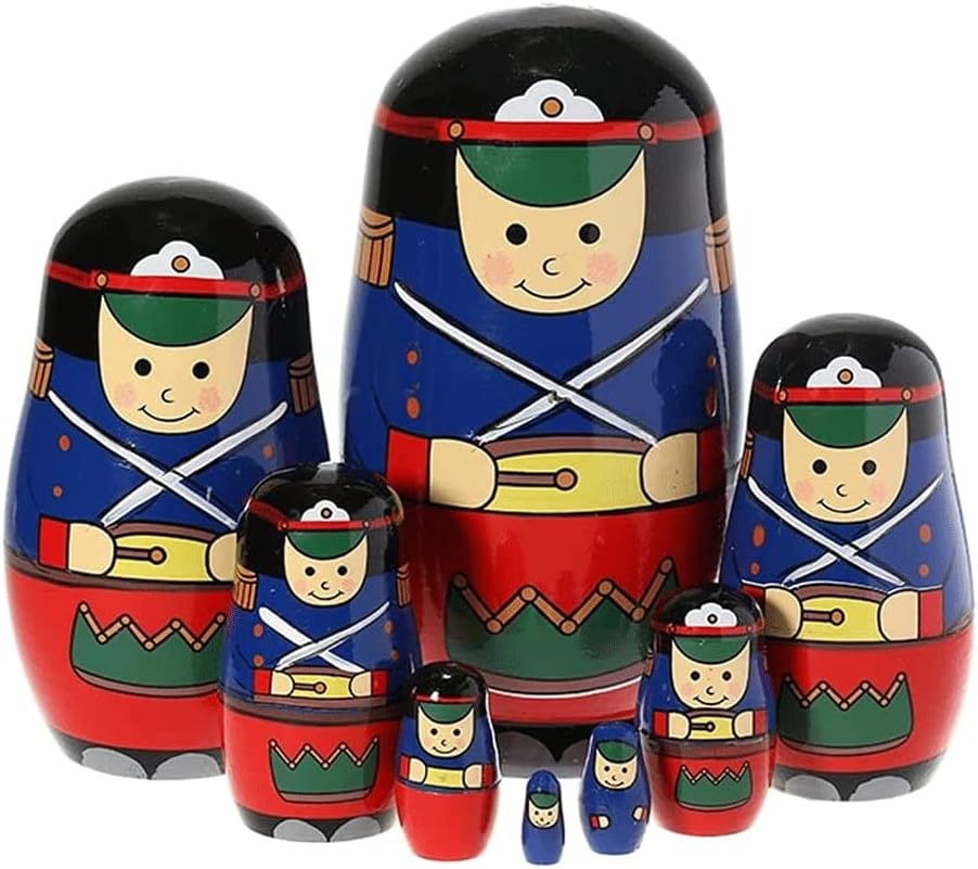 OLOTU 8 piezas de muñecas de anidación rusas pintadas a mano soldados hechos a mano apilables de madera anidados juego tradicional Matryoshka para