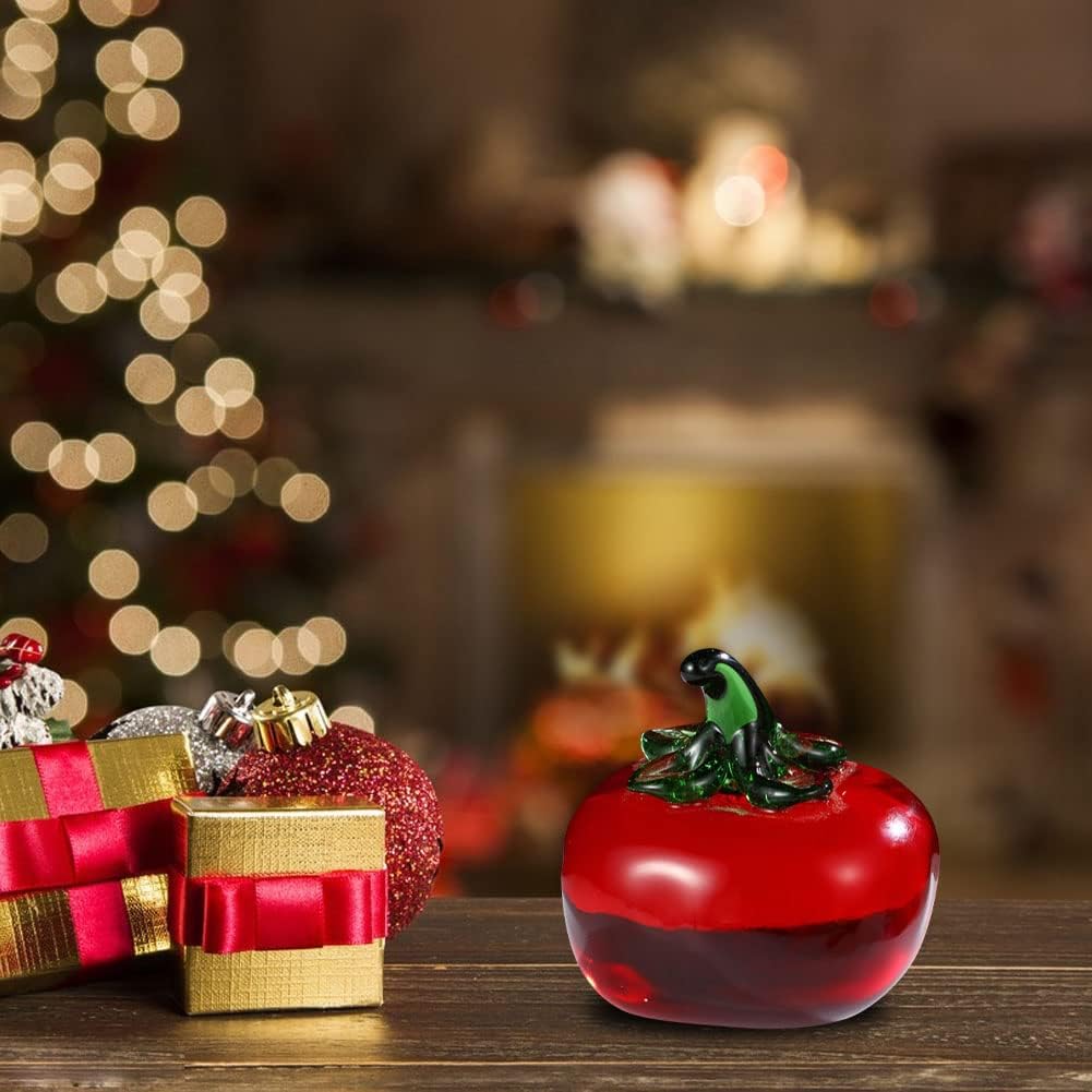 Adorno decorativo de estatua de tomate de cristal, figura de cristal de fruta artificial, pisapapeles de mesa, adorno de cristal para oficina en