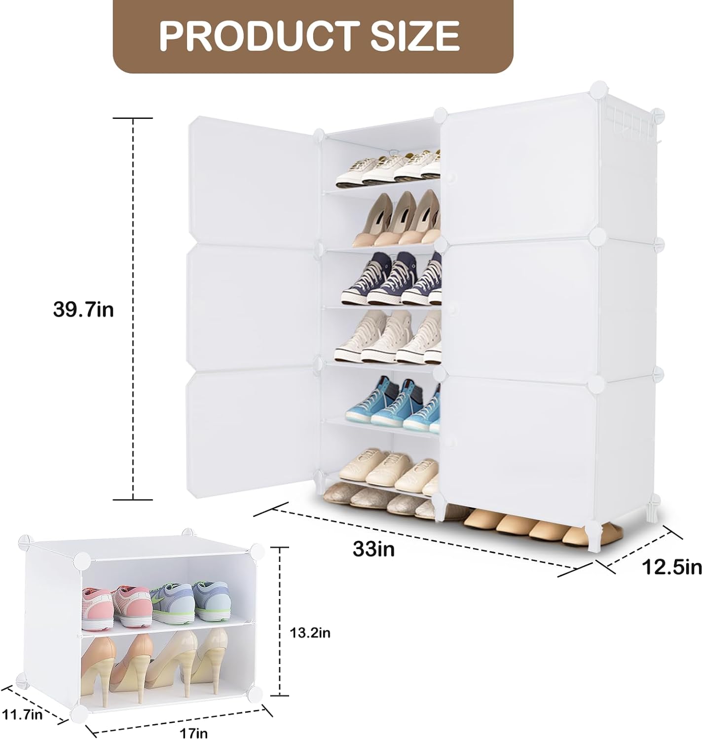 Organizador de zapatos de 6 niveles con puertas, organizador de zapatos portátil con 24 pares de estantes de plástico para zapatos, organizador para