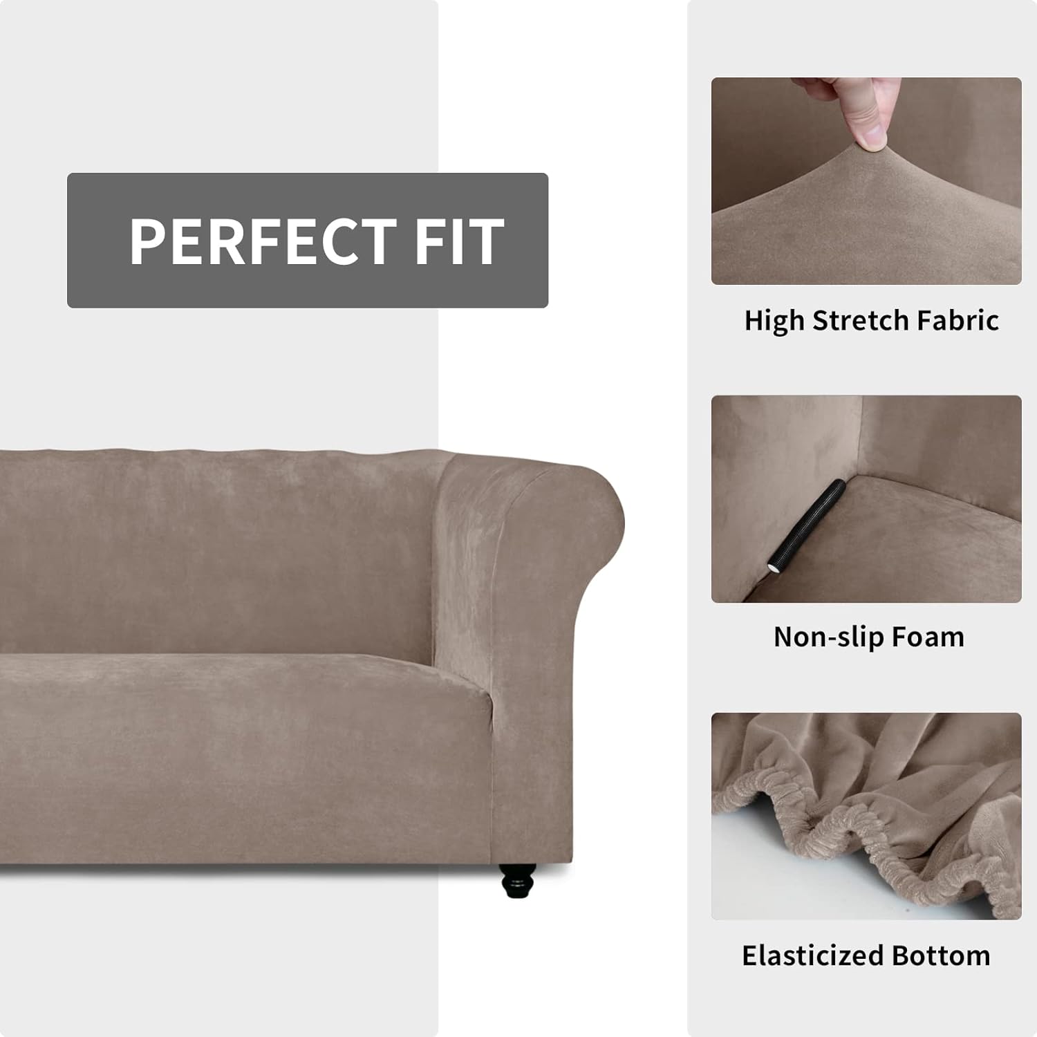 Easy-Going Funda de terciopelo elástico estilo Chesterfield para sala de estar, suave y antideslizante, protector de muebles para perros (sofá