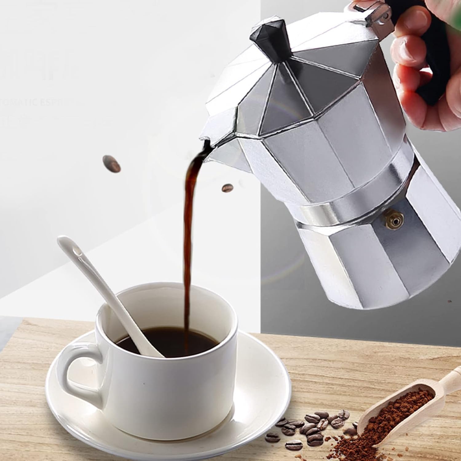 Cafetera Moka de 5.1 fl oz, estufa moka portátil octangonal de aleación de aluminio, cafeteras de 5.9 x 3.0 pulgadas, 3 tazas de espresso, plata
