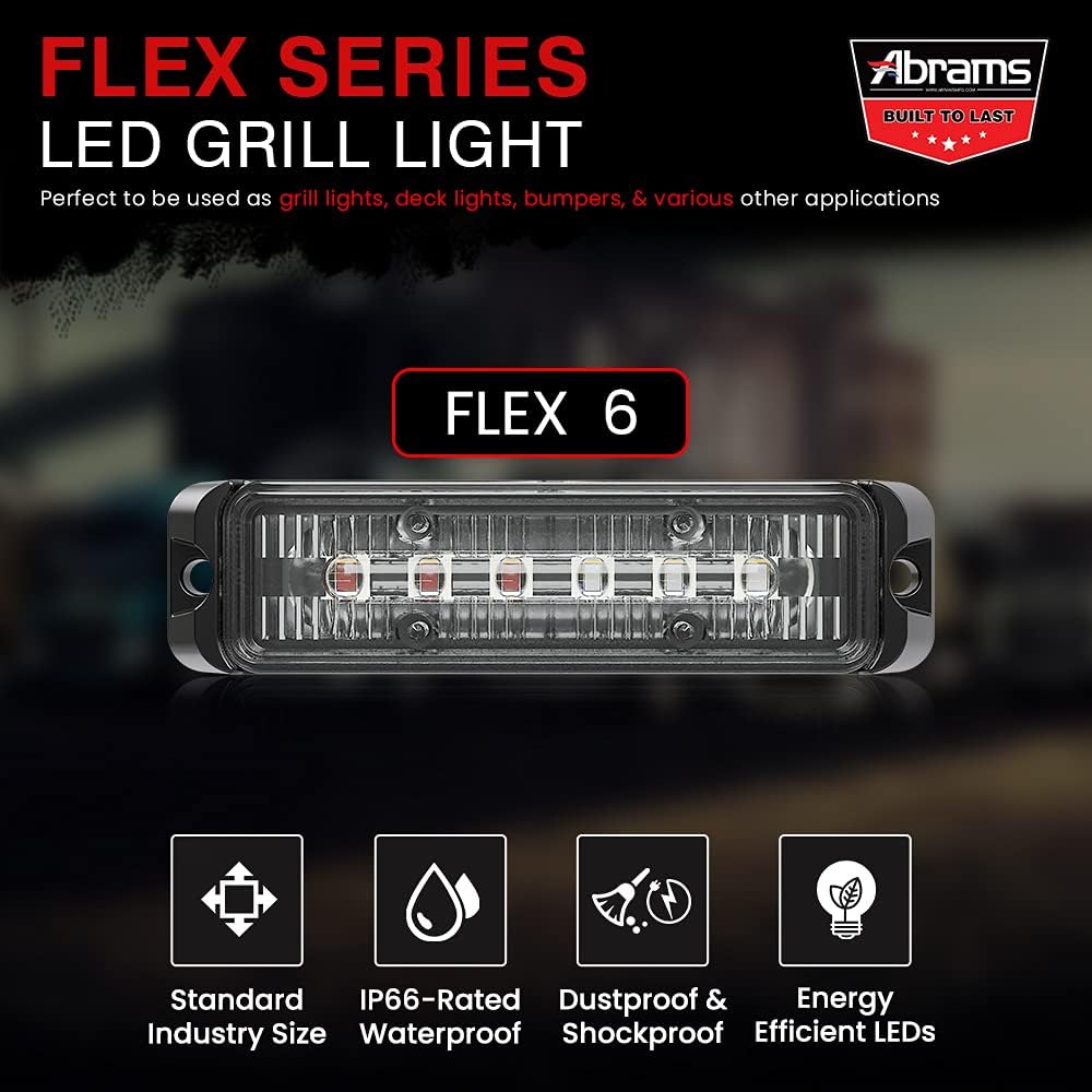 Abrams Flex Series (rojorojo) 18 W – 6 LED bombero POV vehículo de emergencia camión LED parrilla cabeza superficie montaje luz estroboscópica luz