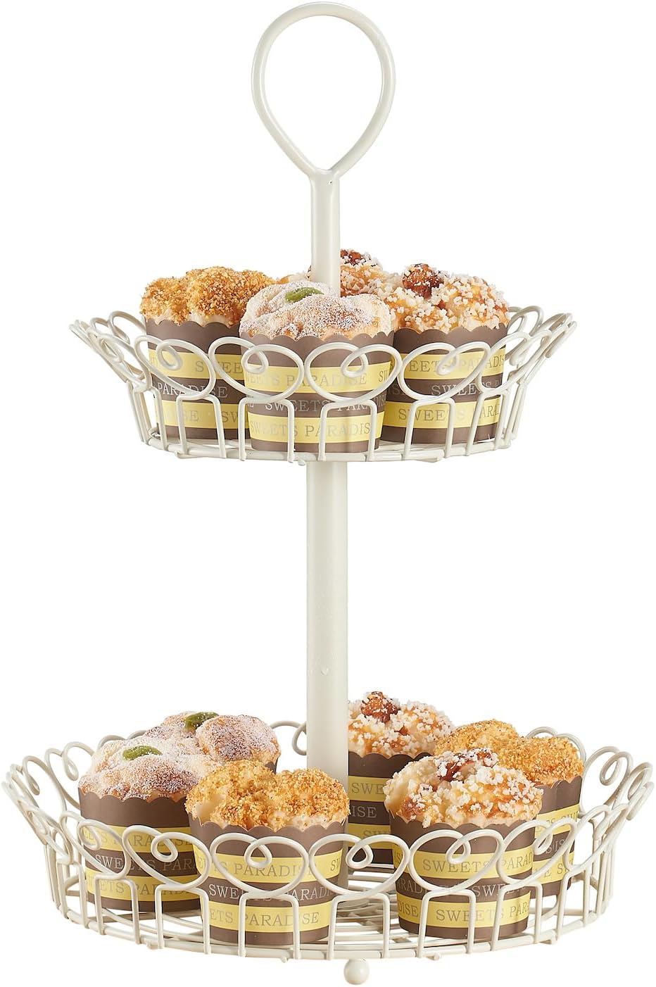 Giftburg Loveland White 2 Tier Countertop Fruit Bread Basket, 2 Tier Display Basket, Fruit Bowl, Vegetable Holder, Kitchen Storage