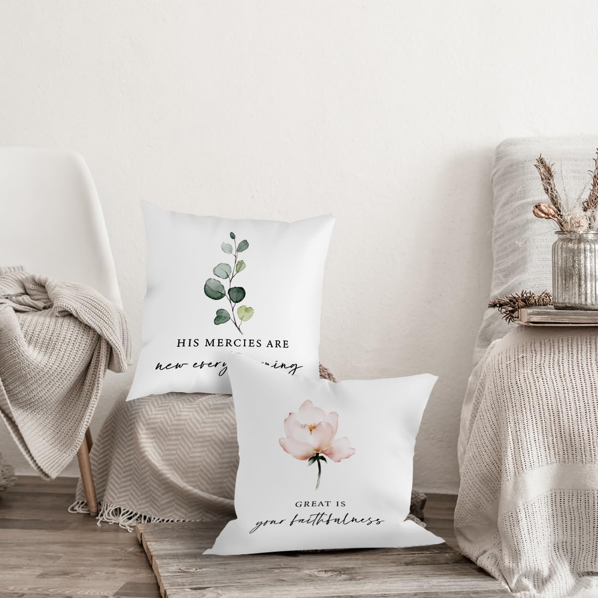 HONLUNG Christian His Mercies are New Every Morning – Fundas de almohada inspiradoras cristianas de 18 x 18 pulgadas, juego de 2 para el hogar,
