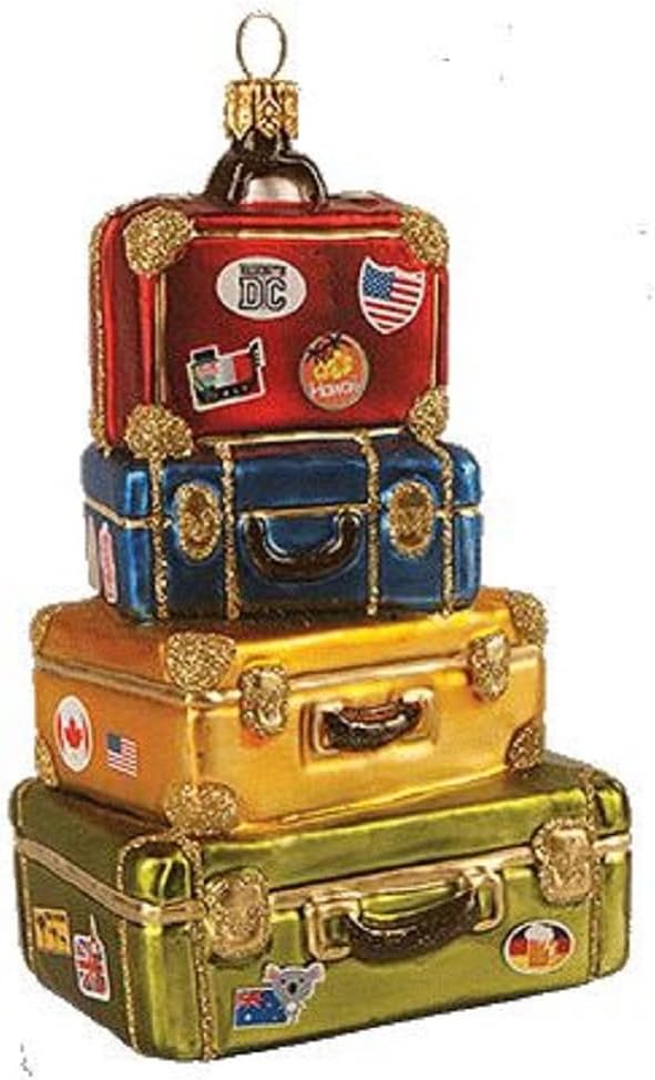 Stack of Maletas Decoración de viaje de cristal polaco para árbol de Navidad Polonia