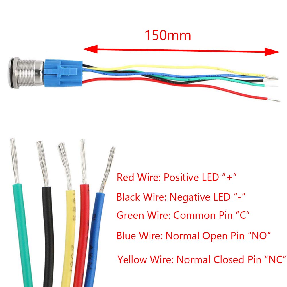 ESUPPORT 12 V Vehículo de coche azul LED luz emergencia peligro advertencia botón metal interruptor de palanca enchufe enchufe 0.748 in
