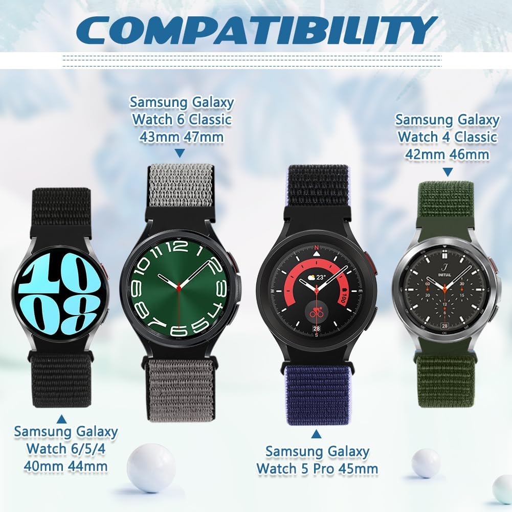 Correa de nailon compatible con Samsung Galaxy Watch 654 de 1.575 pulgadas, 1.732 pulgadas, Watch 6 Classic de 1.654 pulgadas, 1.732 pulgadas, Watch