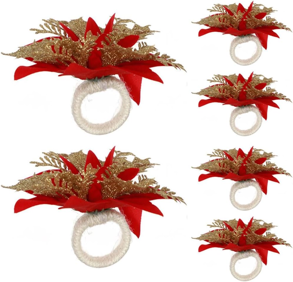 Juego de 6 servilleteros artificiales de Navidad para bodas, fiestas, banquetes, cenas de Navidad, delicadas hebillas, recuerdos decorativos (C)