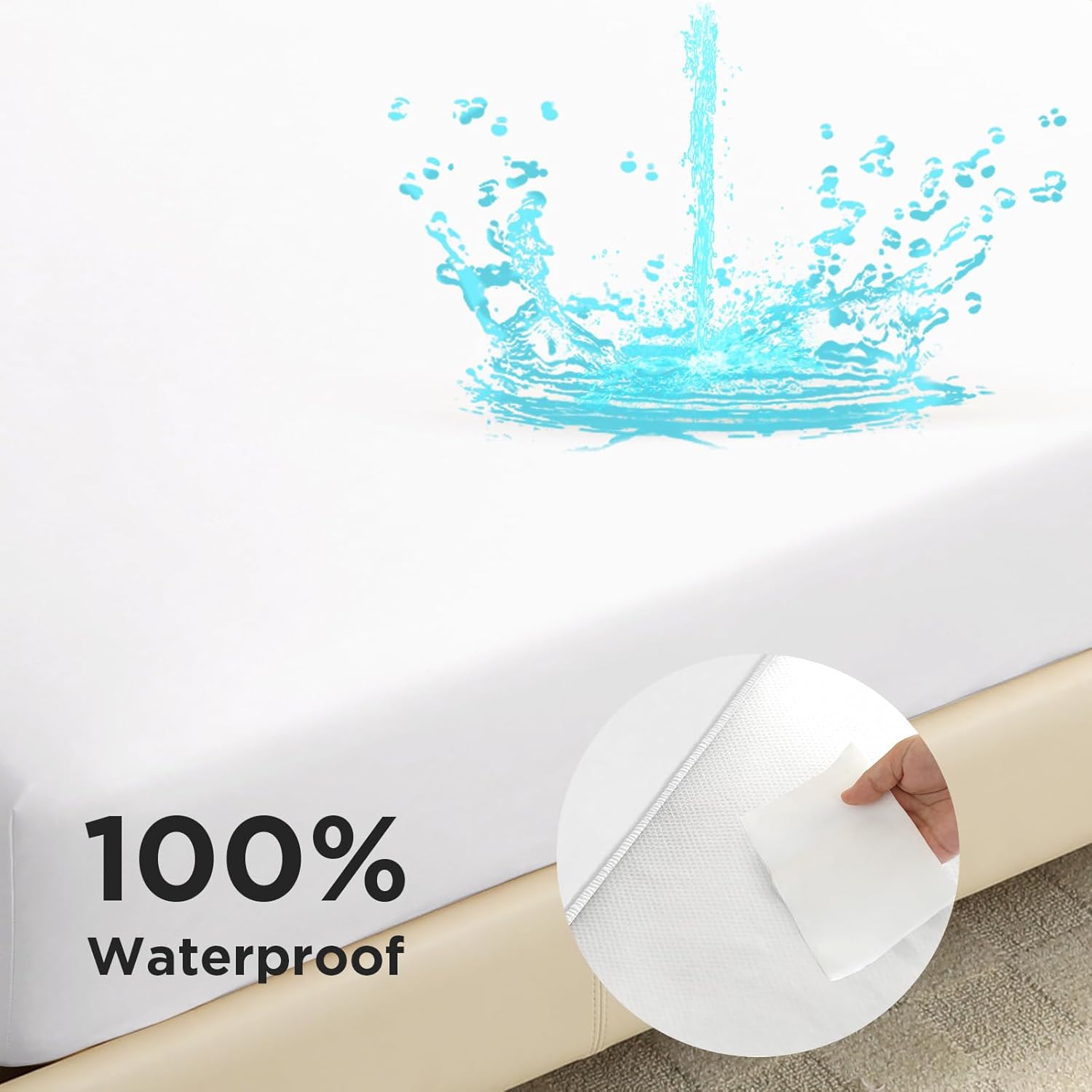 Sábana bajera de tamaño matrimonial, sábana bajera impermeable con bolsillo extra profundo, duradera, sin arrugas, lavable a máquina, se adapta a