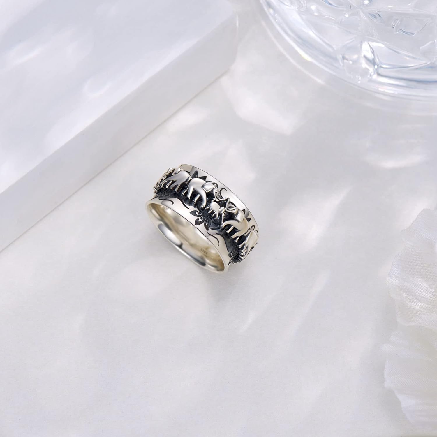 Anillo giratorio de plata de ley con elefante, anillo giratorio para mujer, anillo giratorio de elefante, joyería de regalo para mujeres y hombres