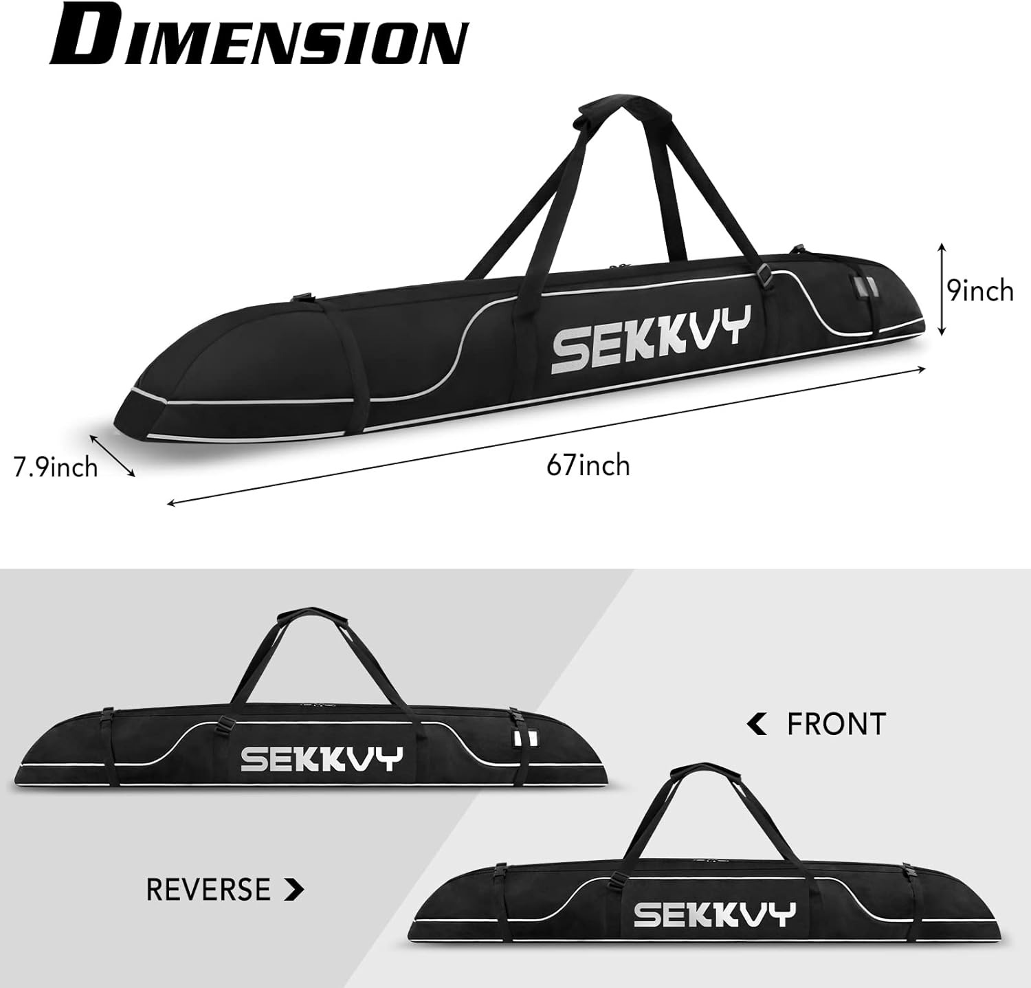 170CM67IN Bolsa de esquí Bolsa de snowboard 600D Impermeable Oxford Bolsa de viaje de esquí Correa de hombro ajustable para esquí, transporte de