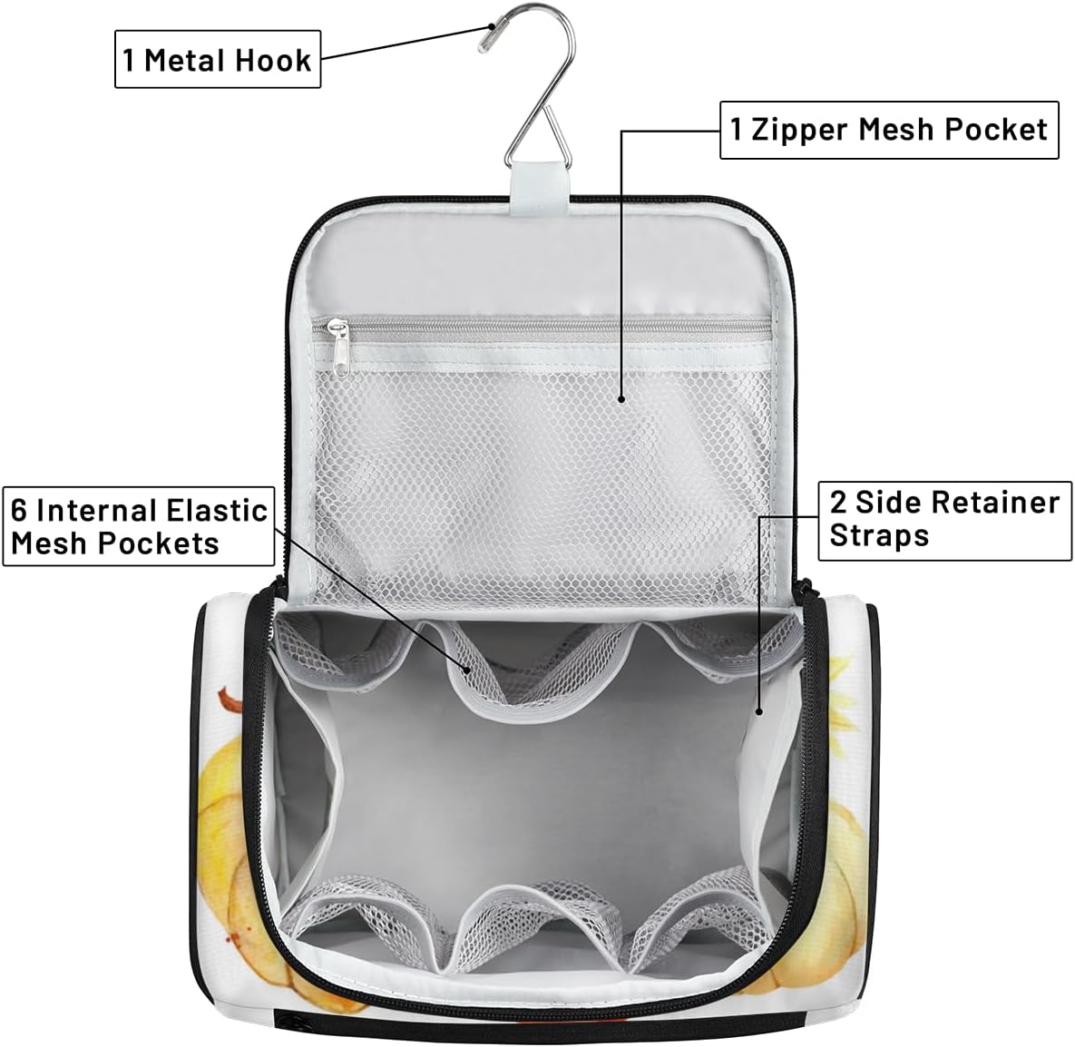 Fun Thanksgiving Texture Toiletry Bag for Women Travel Makeup Organizer with Hanging Hook Traveling Cosmetic Bags for Toiletries Accessories