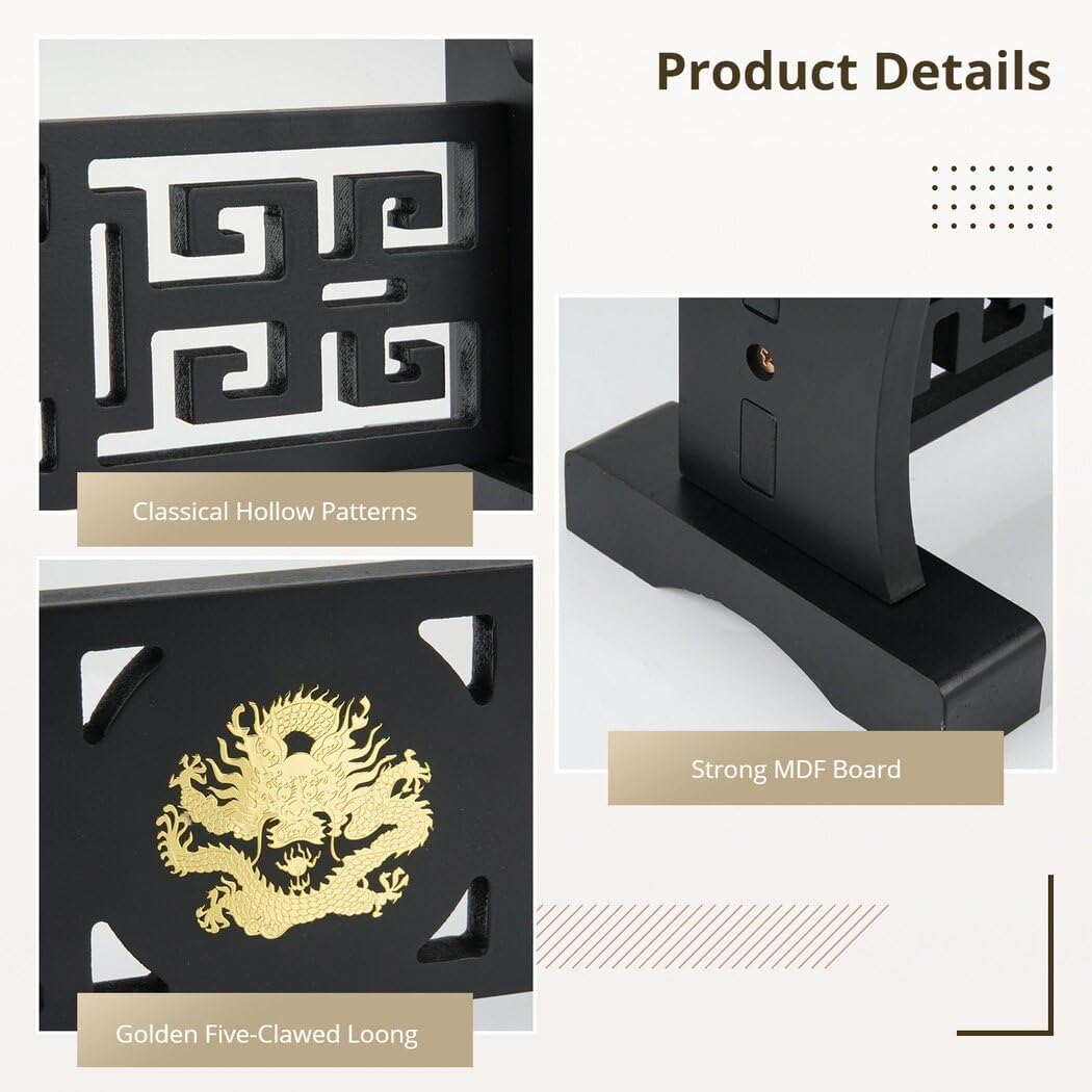 Five-Clawed Loong Wooden Sword Holder, Classical Chinese Stand for Swords, Dual-Layer Display Rack for Katanas, Wakizashis, and Lightsabers