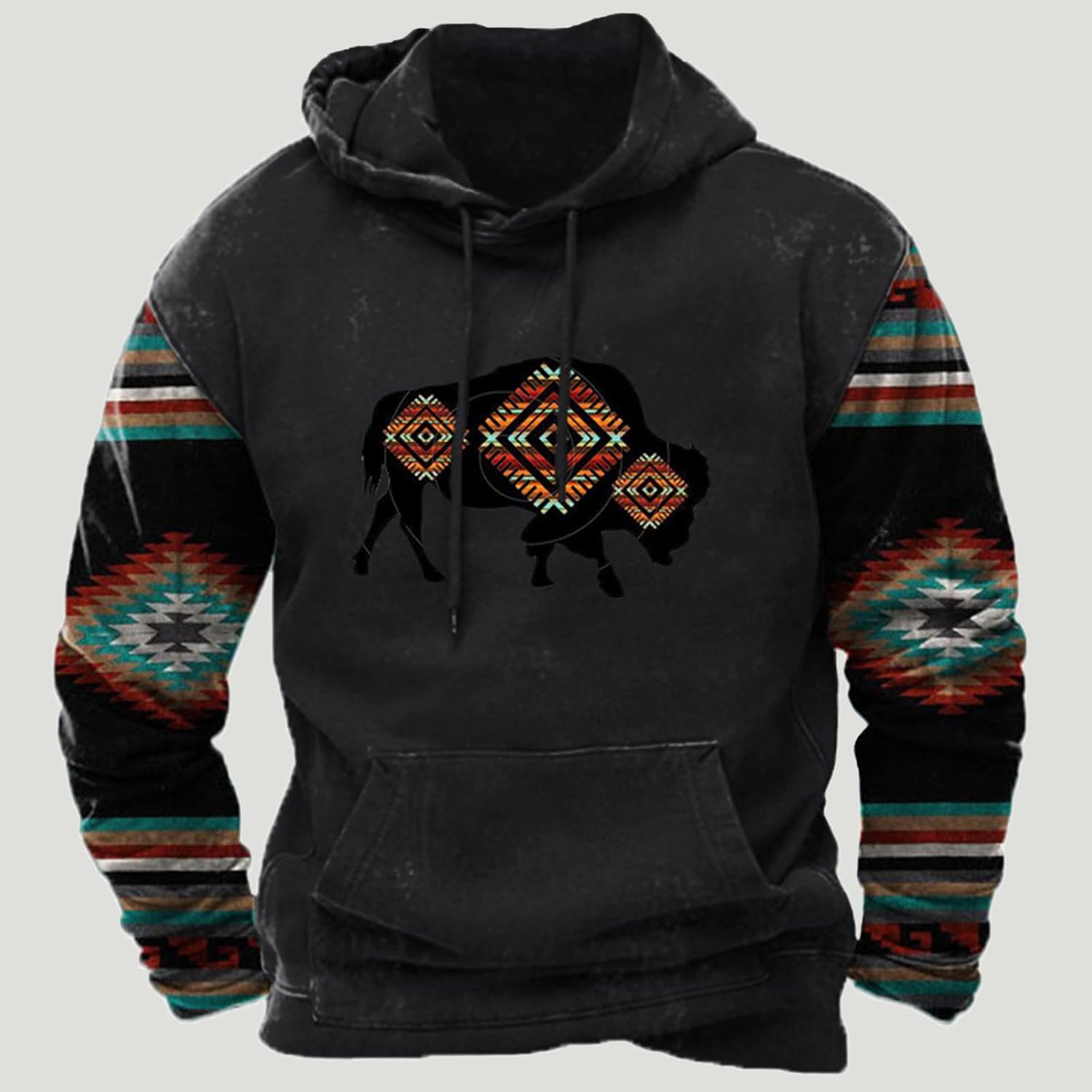 JEGULV Sudadera con capucha para hombre, diseño de vaquero azteca, vintage, con estampado del oeste, sudadera casual de manga larga con bolsillo