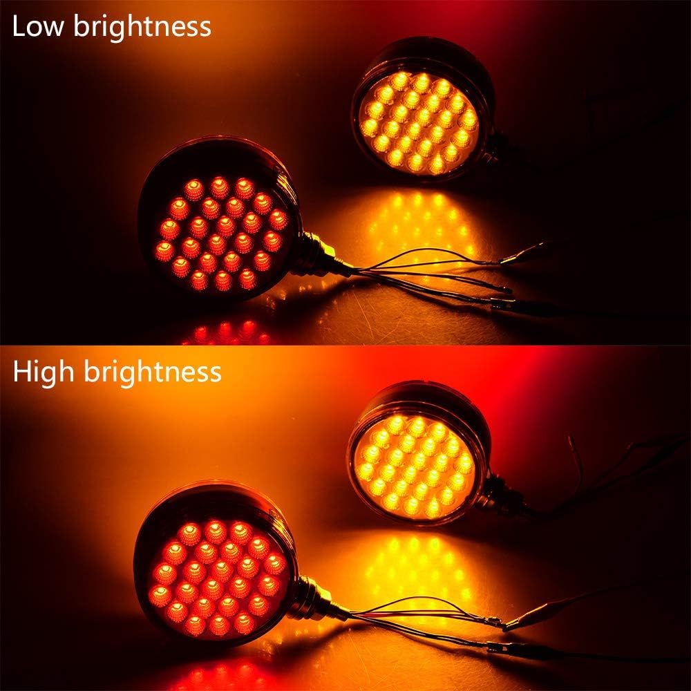 CORP – 2 unidades redondas de 4 pulgadas de doble cara de montaje de un solo perno prisionero 48-LED ámbar rojo guardabarros lateral reflectante luz