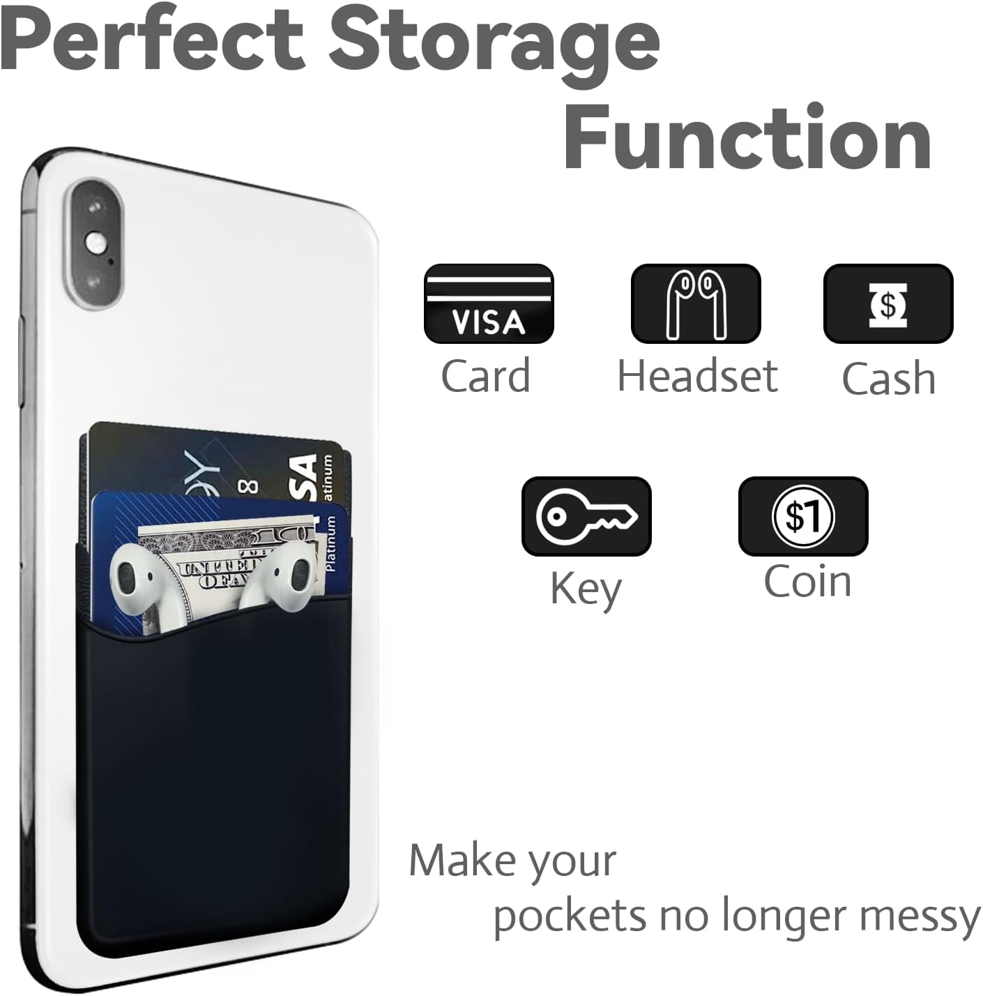 fengchen Práctica y versátil cartera para teléfono celular, se adhiere en la parte posterior del teléfono, bolsillo de silicona de alta calidad con
