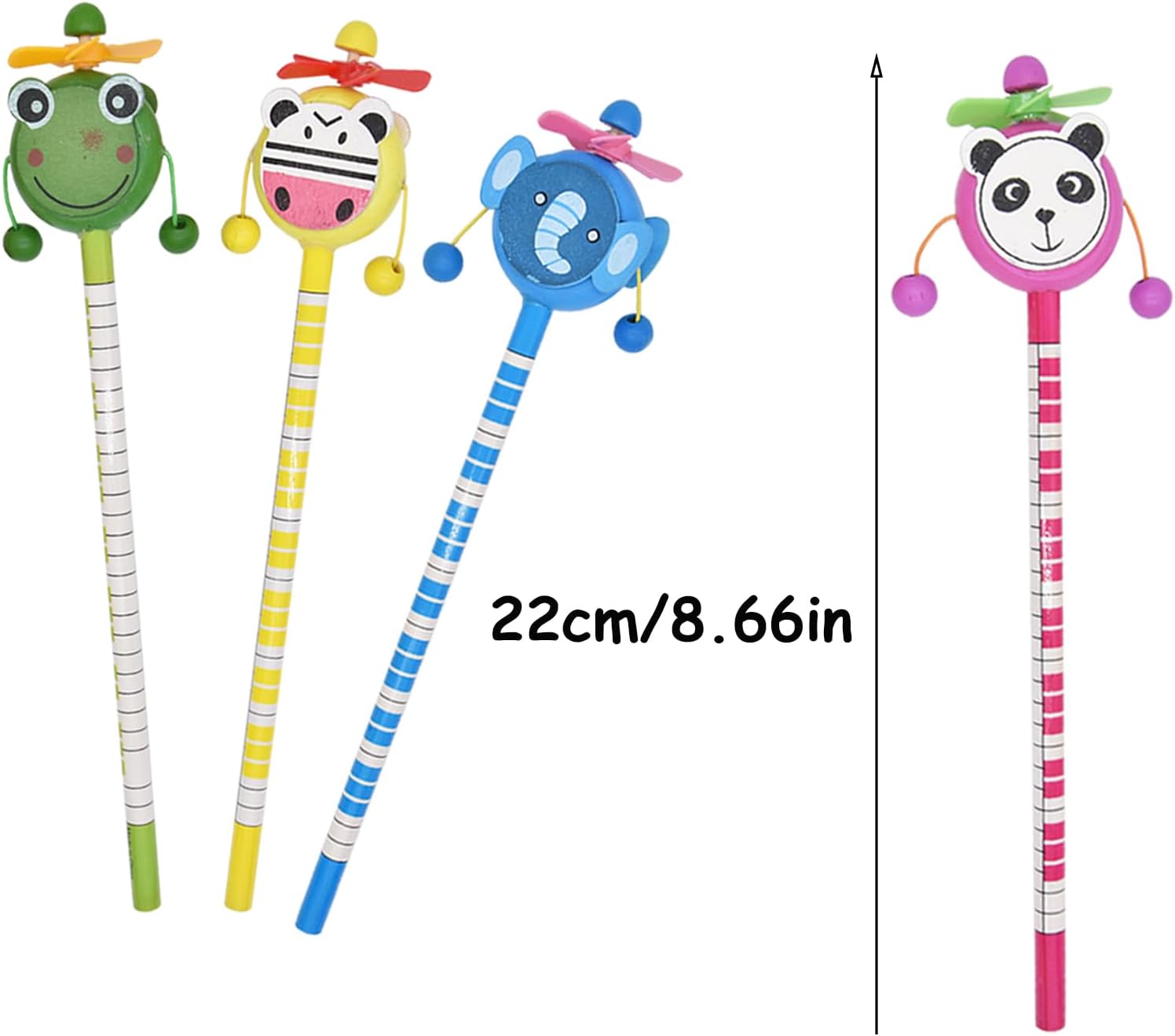 12 lápices de animales de molino de viento de sonajero, lápices de madera para estudiantes, lápices de rayas de color, suministros para el aula para