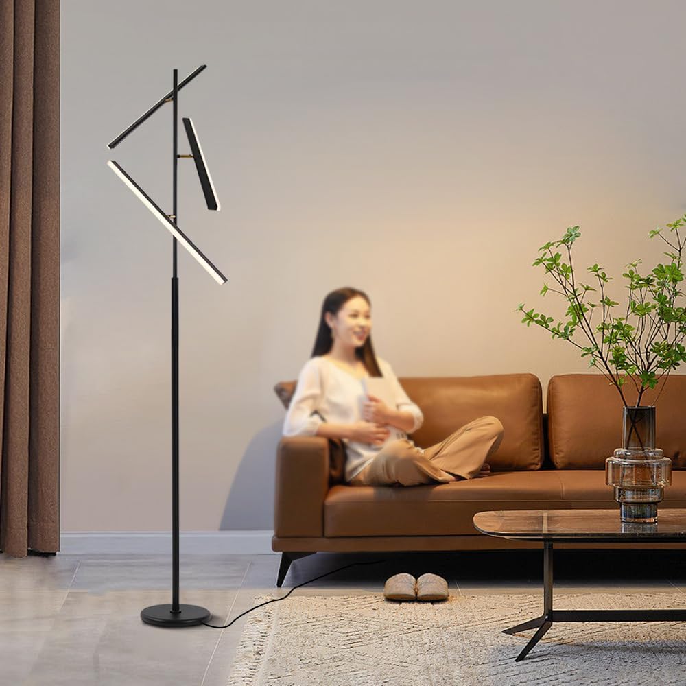 Lámpara de pie moderna, lámpara de pie LED regulable, lámpara de pie lineal de esquina de 68 pulgadas con 3 luces para dormitorio, lectura, sala de