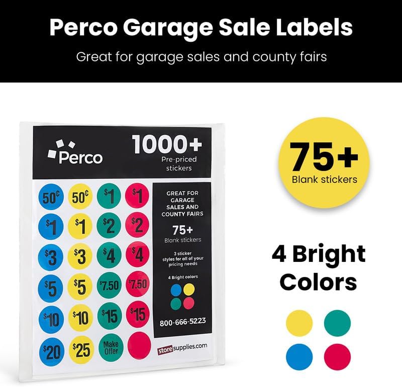 Perco Calcomanías de precio de venta de garaje  Más de 1000 calcomanías de precio previo y más de 75 calcomanías en blanco  Etiquetas de precio