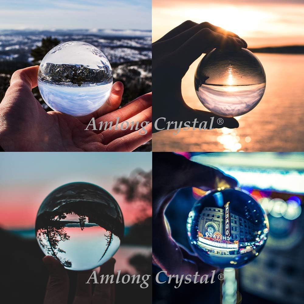 Amlong Crystal Bola de cristal K9 de meditación de 3.25 pulgadas (3.150 in) de diámetro para fotografía, bola de lentes, bola decorativa con soporte