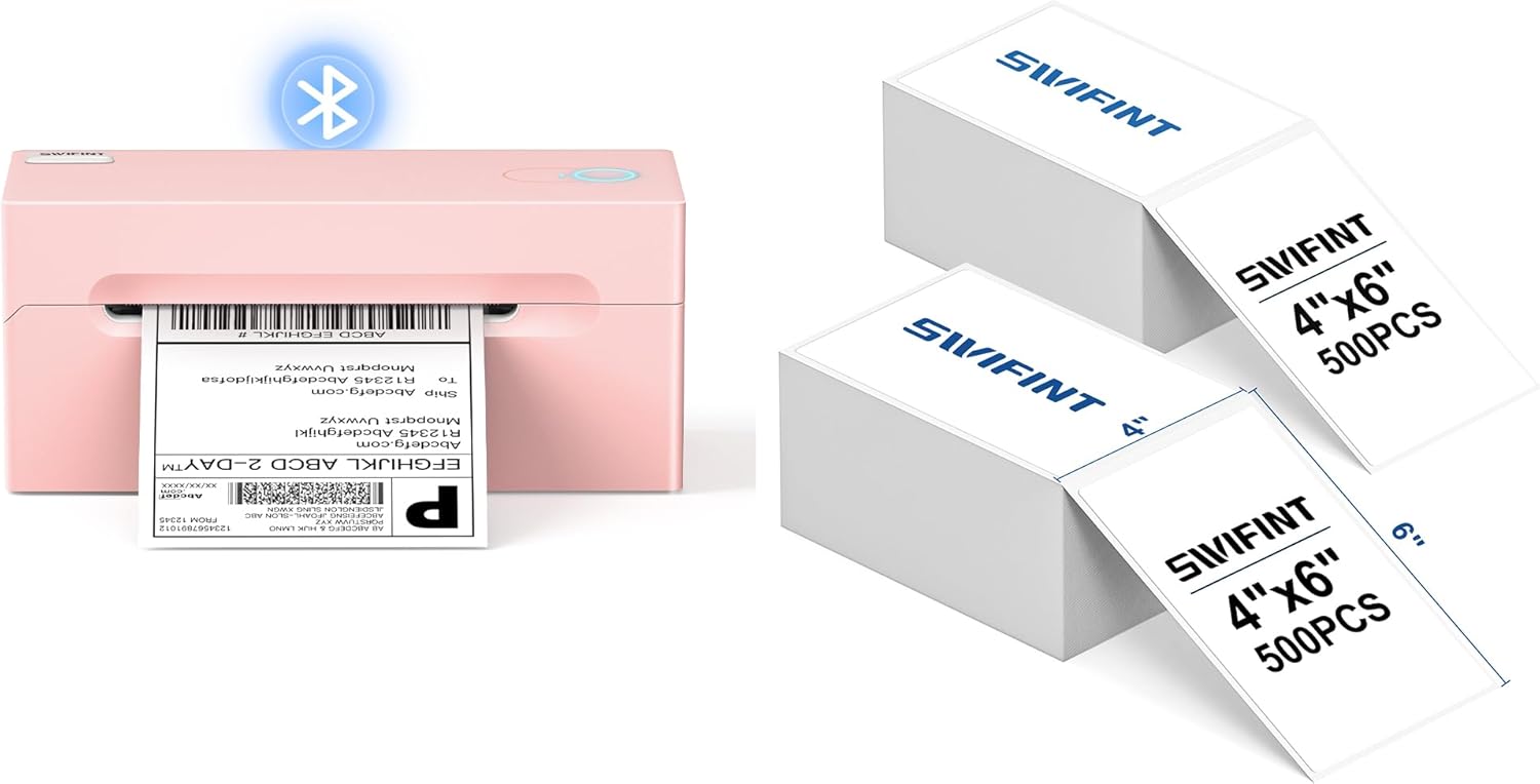 SWIFINT Impresora térmica de etiquetas de envío con etiquetas de envío térmico directo de 4 x 6 pulgadas, 1000 piezas, compatible con Android,