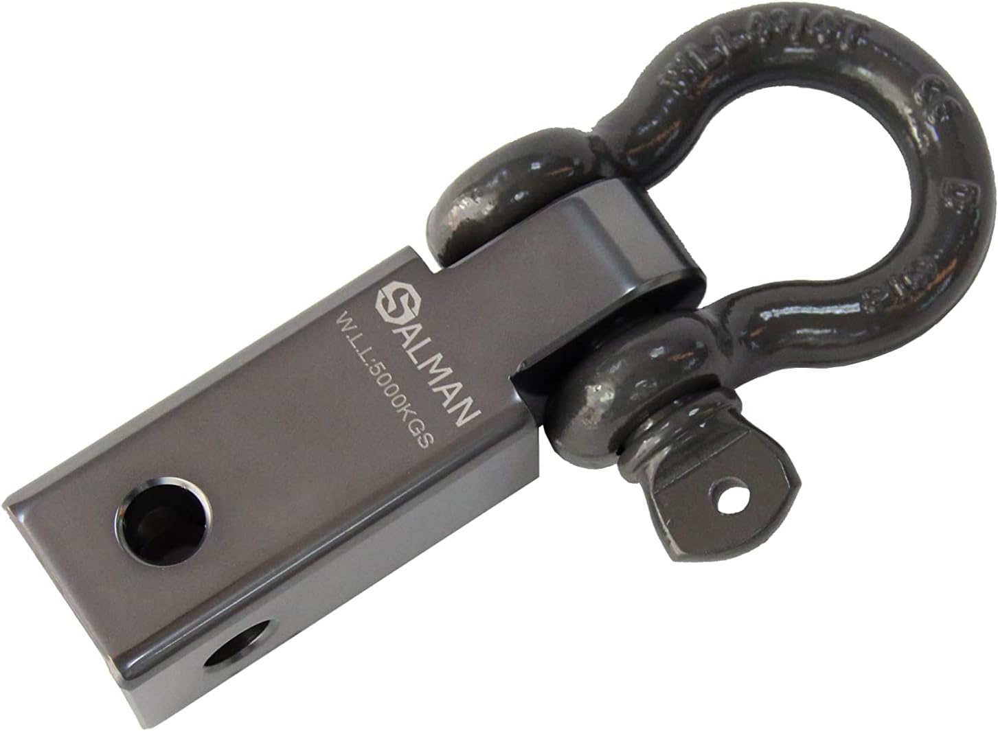 SALMAN 5T – Receptor de enganche de aleación de aluminio 6061 y grillete de arco y pin con accesorios de cabrestante con clip R (gris)
