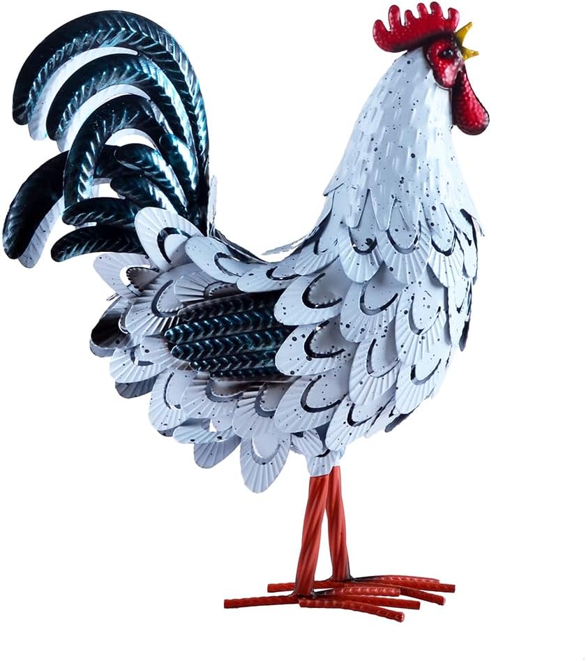 Estatua de gallo escultura de pollo, decoración de jardín, arte de metal para decoración de patio al aire libre (#E)