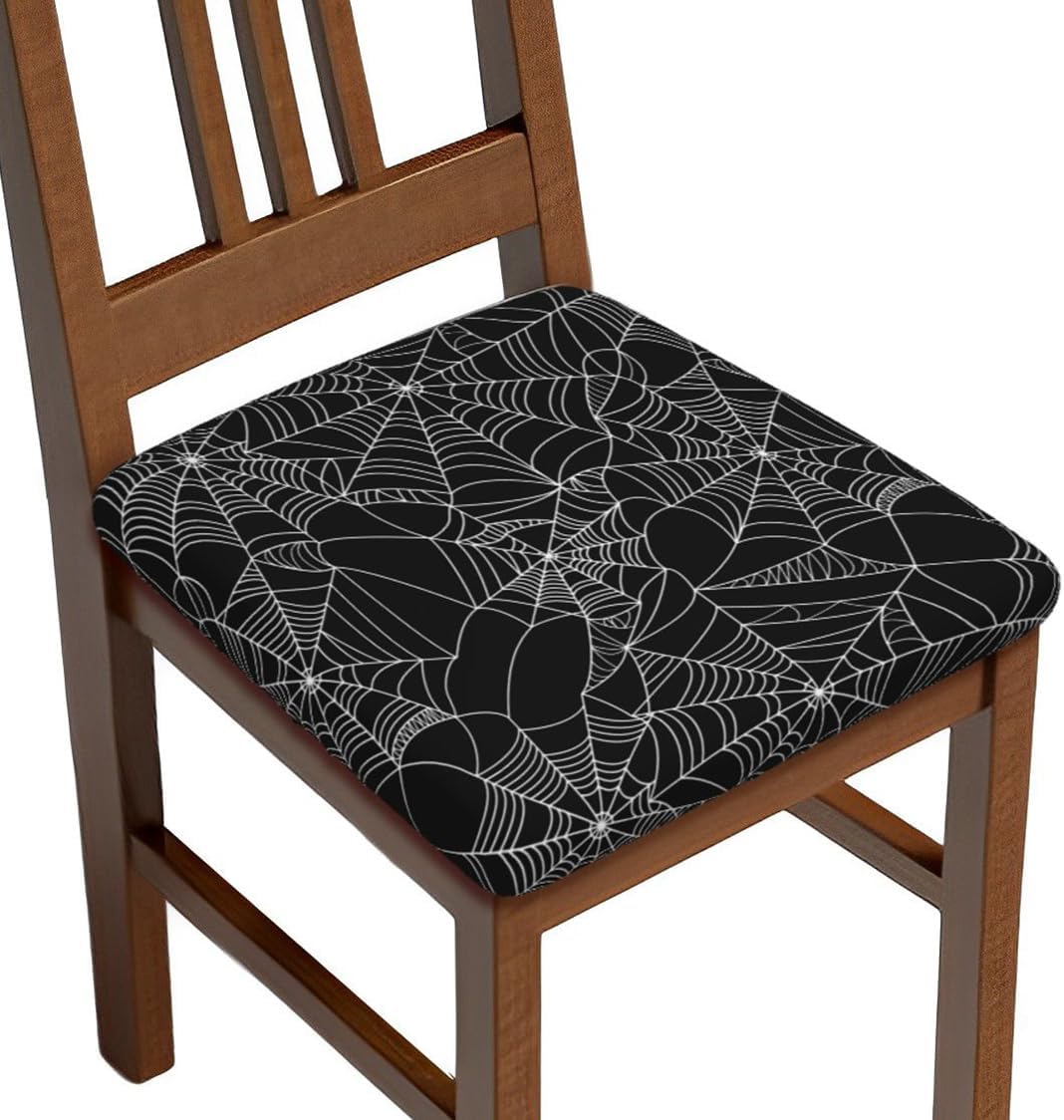 Juego de 4 fundas de asiento para sillas de comedor, fundas elásticas de tela de araña de Halloween, fundas de cojín para cocina, oficina