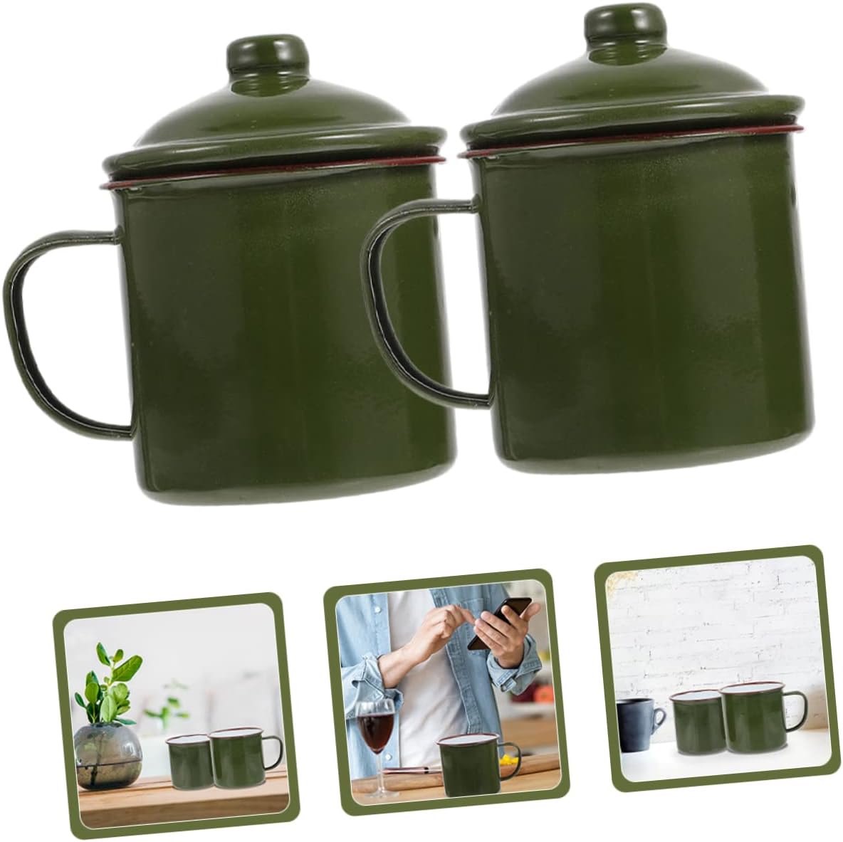 jojofuny 2 uds. Esmalte Retro Camp para tazas, tazas de té, café, vintage, vasos de esmalte verde chino, acampada, al aire libre, pequeño, vino,