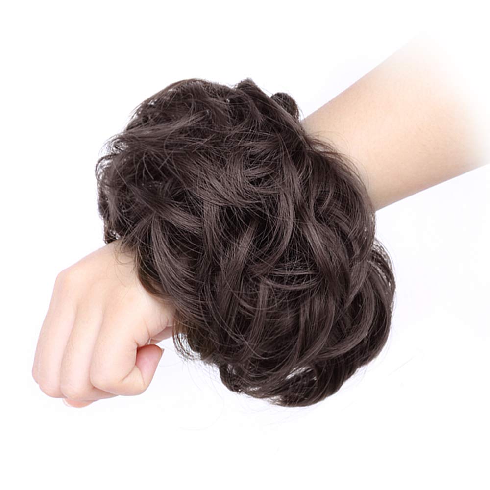 MORICA – Extensión de cabello sintético en forma de moño ondulado, recogido y alborotado con liga para mujeres, 1 unidad (1-6#, castaño oscuro)