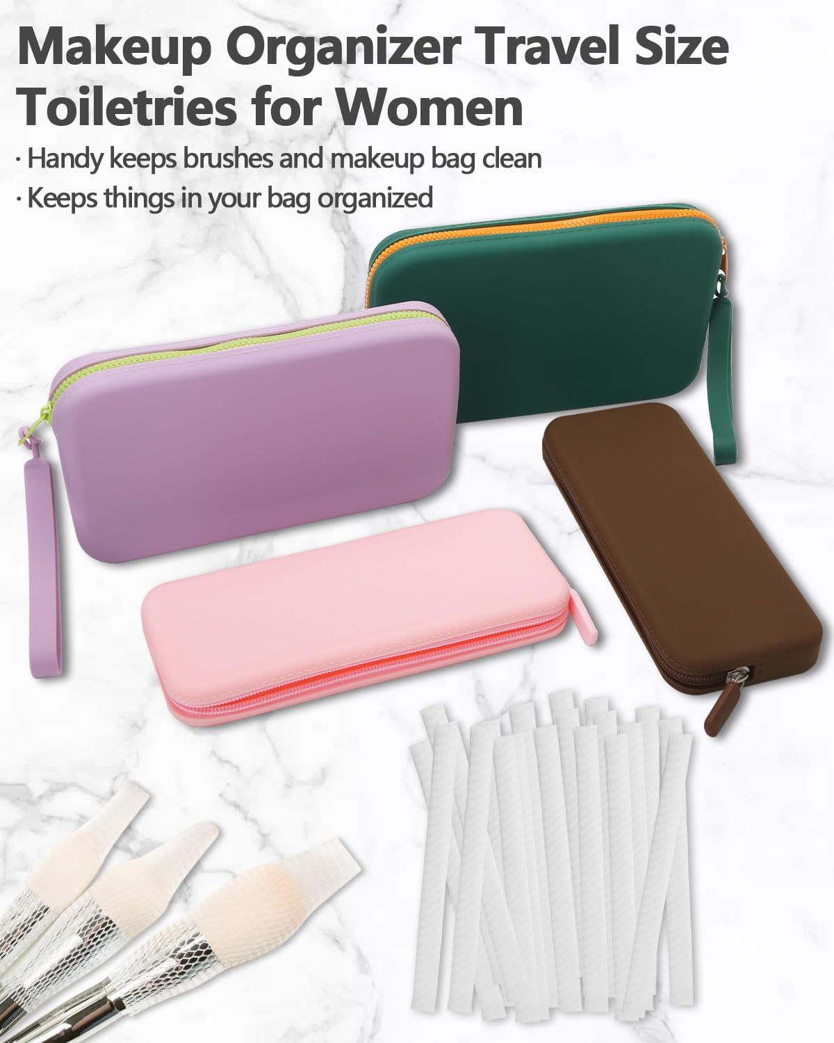 Soporte de cepillo de maquillaje de silicona, bolsa de cepillo de maquillaje de viaje, elegante bolsa de cepillos cosméticos con cremallera, bolsa