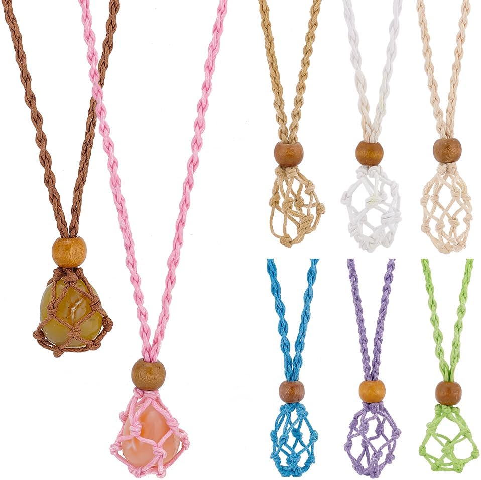 PH PandaHall 8 soportes para collares de cristal, jaula de piedra vacía de repuesto, collares trenzados ajustables, collar de piedra cruda, colgante