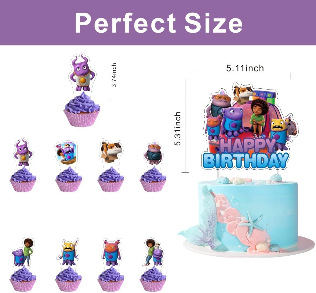 25 decoraciones para tartas de películas para el hogar con 24 adornos para cupcakes Boov Home, 1 decoración para tartas para Dreamworks Home y