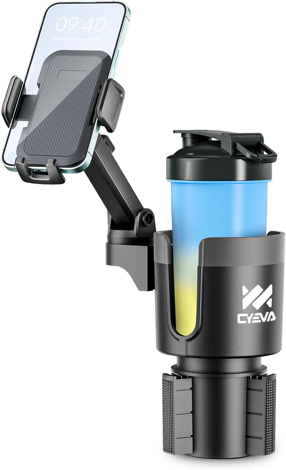 Soporte de teléfono para automóvil, expansor de portavasos 2 en 1 para automóvil con rotación de 360 soporte de teléfono celular de brazo largo para