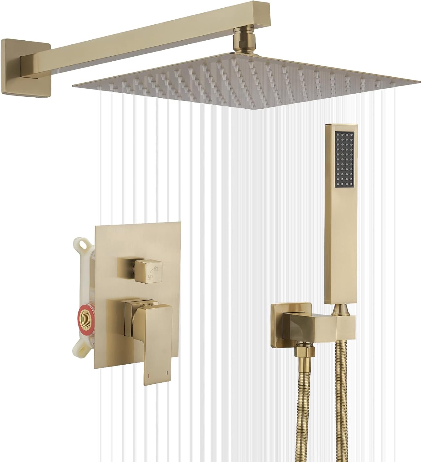 Homevacious Sistema de ducha de oro cepillado, cabezal de ducha de lluvia de 10 pulgadas con rociador de mano montado en la pared para baño,