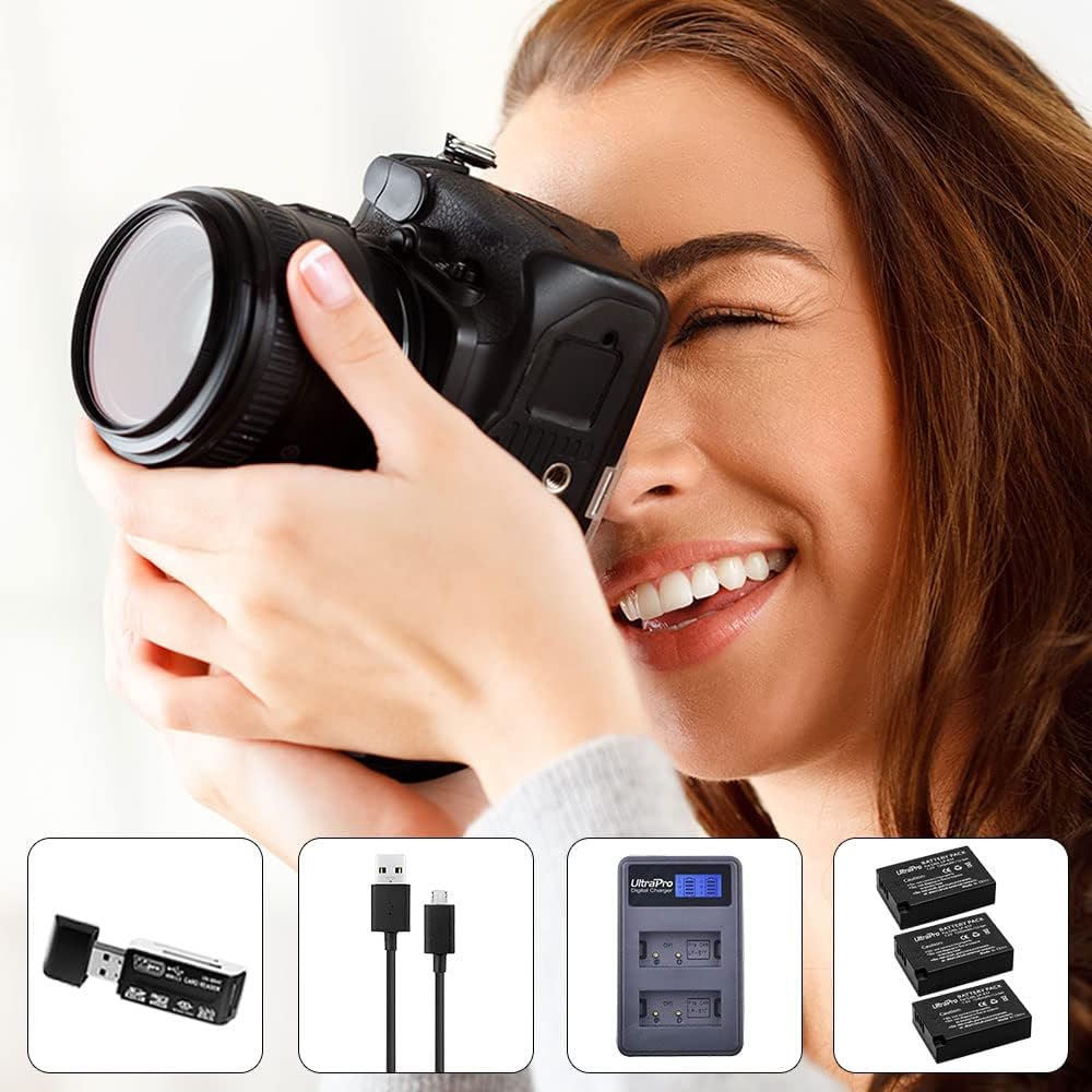 UltraPro Paquete de 2 baterías de repuesto LP-E17 con cargador dual LCD rápido. El paquete UltraPro incluye lector de tarjetas USB SDSDHC.