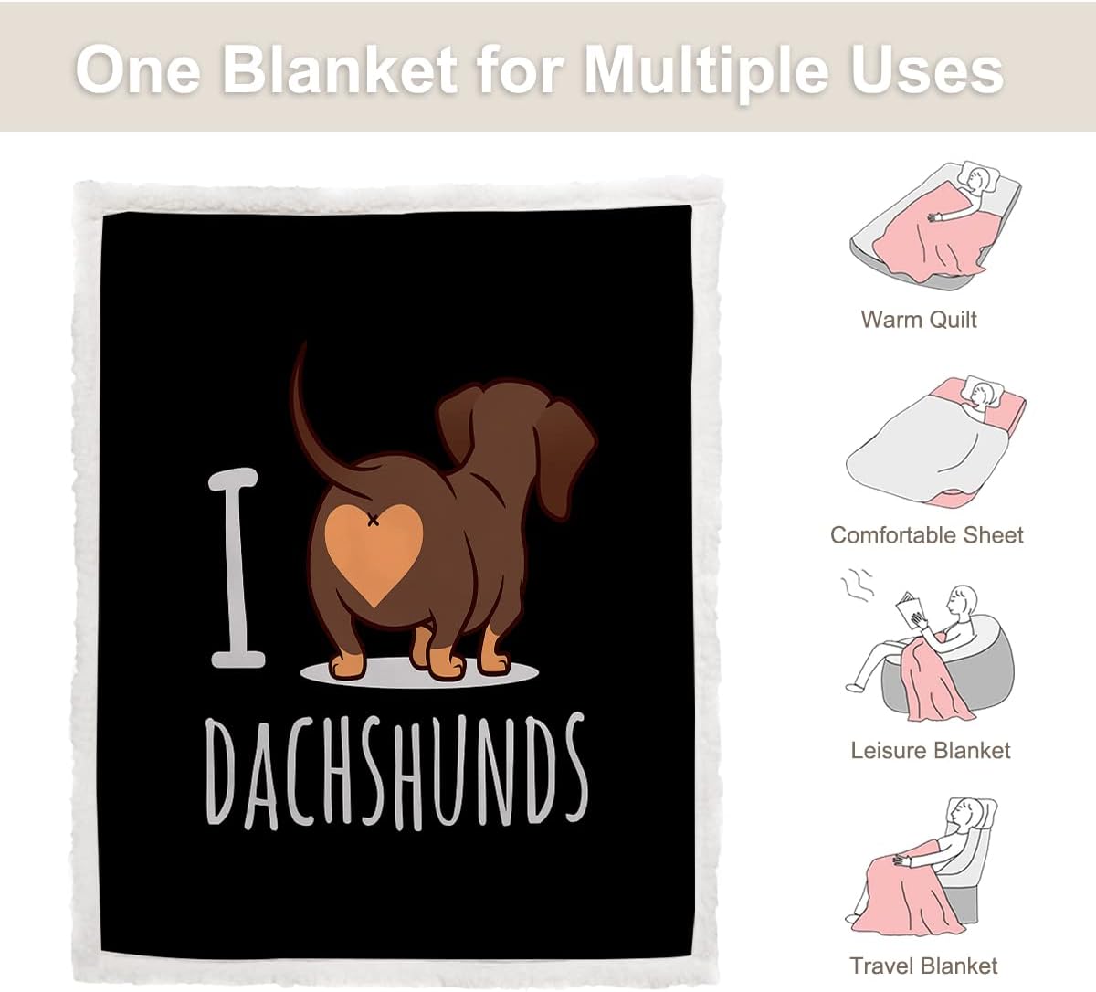 Sleepwish – Manta de polar para niños, con diseño de perros Dachshund, suave, cómoda, esponjosa, abrigada y con dibujos animados de animale