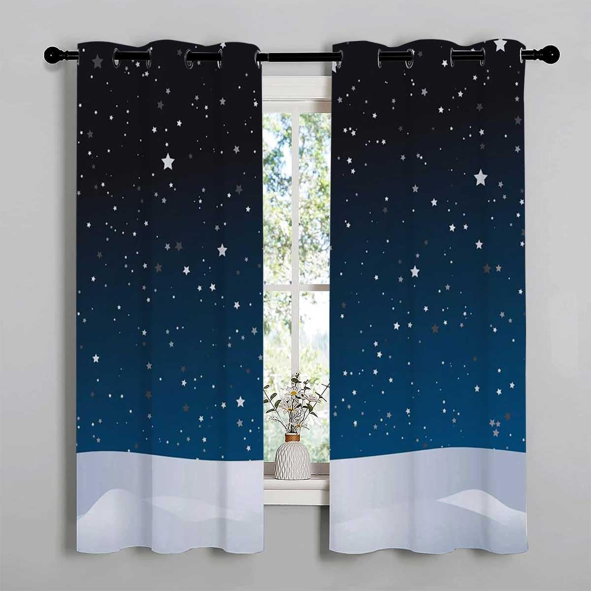YANFENQI Cortinas para Habitacion Blackout Starry Sky Grommet Short Hallway Curtains Pantry Curtain 55Inch Width by 45Inch Length,2 Panels