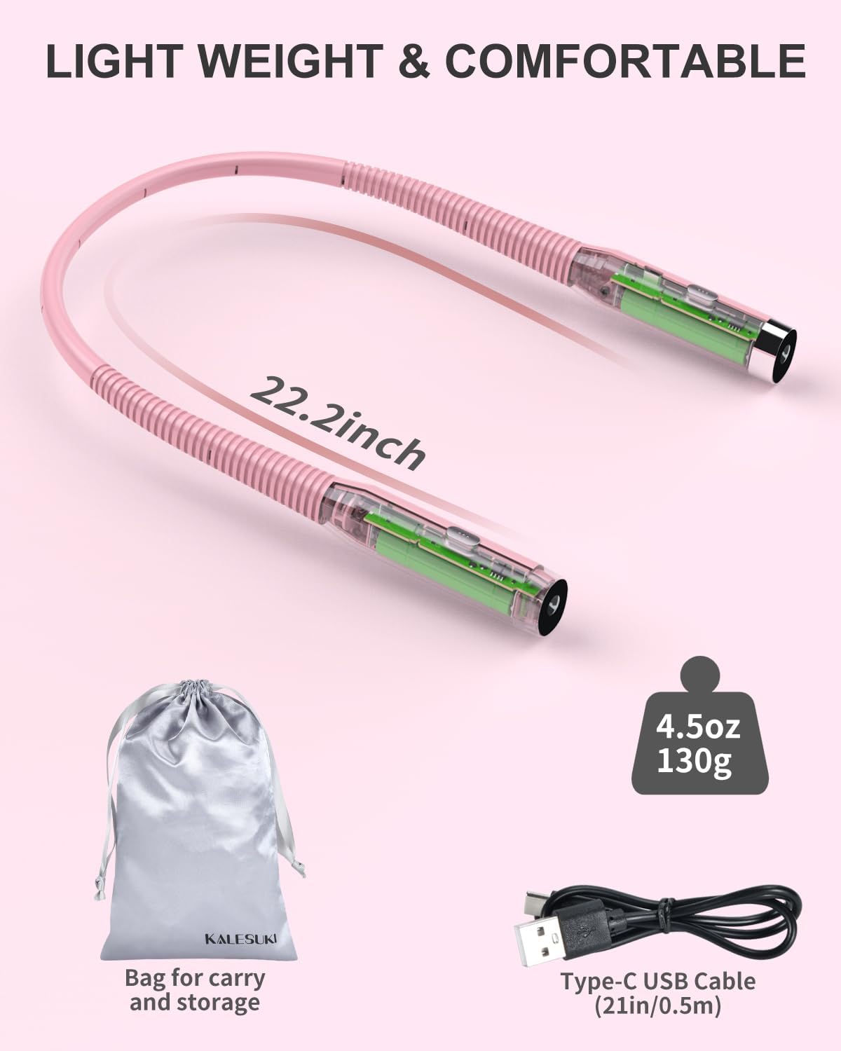 Luz LED recargable para el cuello para leer, luces de libro actualizadas 2024 para leer en la cama, brazos flexibles de 360, cómodo de llevar y luz