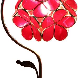 Bieye L10874 Lámpara de mesa estilo Tiffany con pétalos de flores de colores con base de latón vintage para decoración del hogar (8 pulgadas, flor Bieye L10874 Lámpara de mesa estilo Tiffany con pétalos de flores de colores con base de latón vintage para decoración del hogar (8 pulgadas, flor