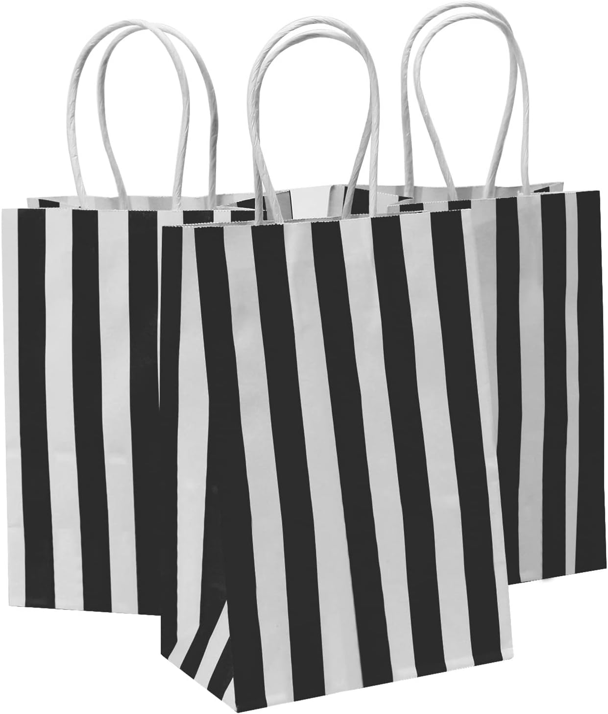 50 bolsas pequeñas a rayas negras de 5.25 x 3.25 x 8 pulgadas + 25 bolsas pequeñas de regalo de agradecimiento de 8.6 x 3.9 x 7 pulgadas
