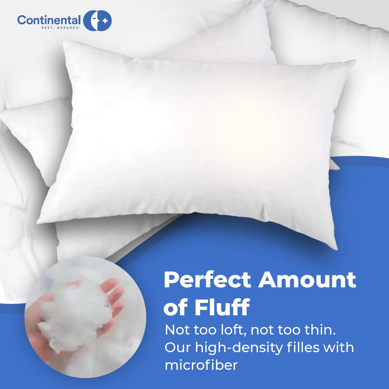 Continental Bedding Downlike – Almohada de cama alternativa, tamaño King (paquete de 2), color blanco, 2 unidades