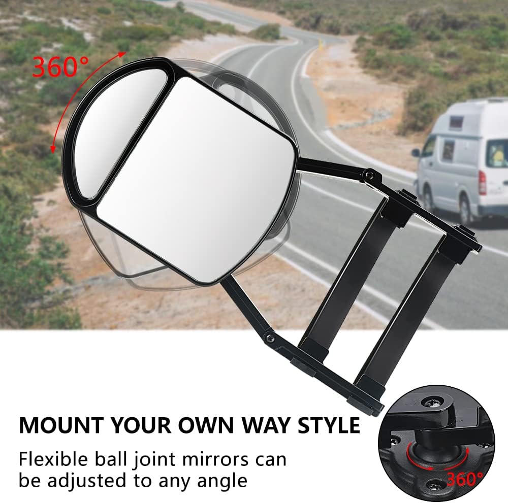 Lifronkit Universal Clip-on Towing Mirrors Extension Towing Mirror 360 Degree Rotation Adjustable Dual View Tow Mirror for Vehicle Car Truck