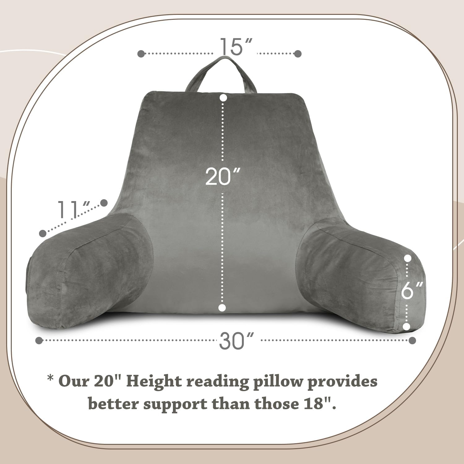 LOVTEX Almohada de lectura con funda extraíble, almohada de espalda para sentarse en la cama con brazos y bolsillos, almohada de descanso en cama