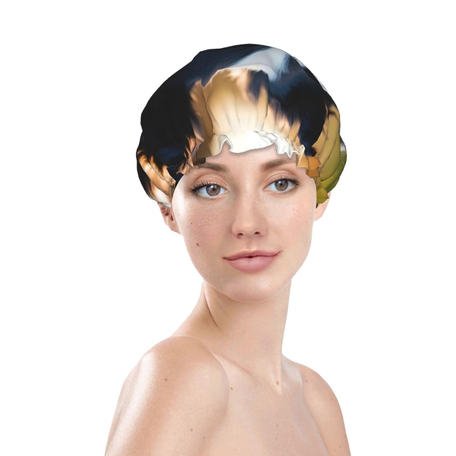 Cute Dog Print Shower Cap,Elastic And Reusable Bath Hair Hat For Long Hair,Large Waterproof Shower Bonnet,For Women Men Kids