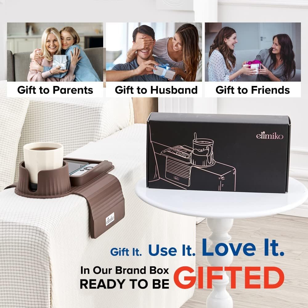 Elimiko – Bandeja para portavasos de sofá, de silicona, con soporte grande para tazas y bandeja, para tazas de gran tamaño, control remoto largo,
