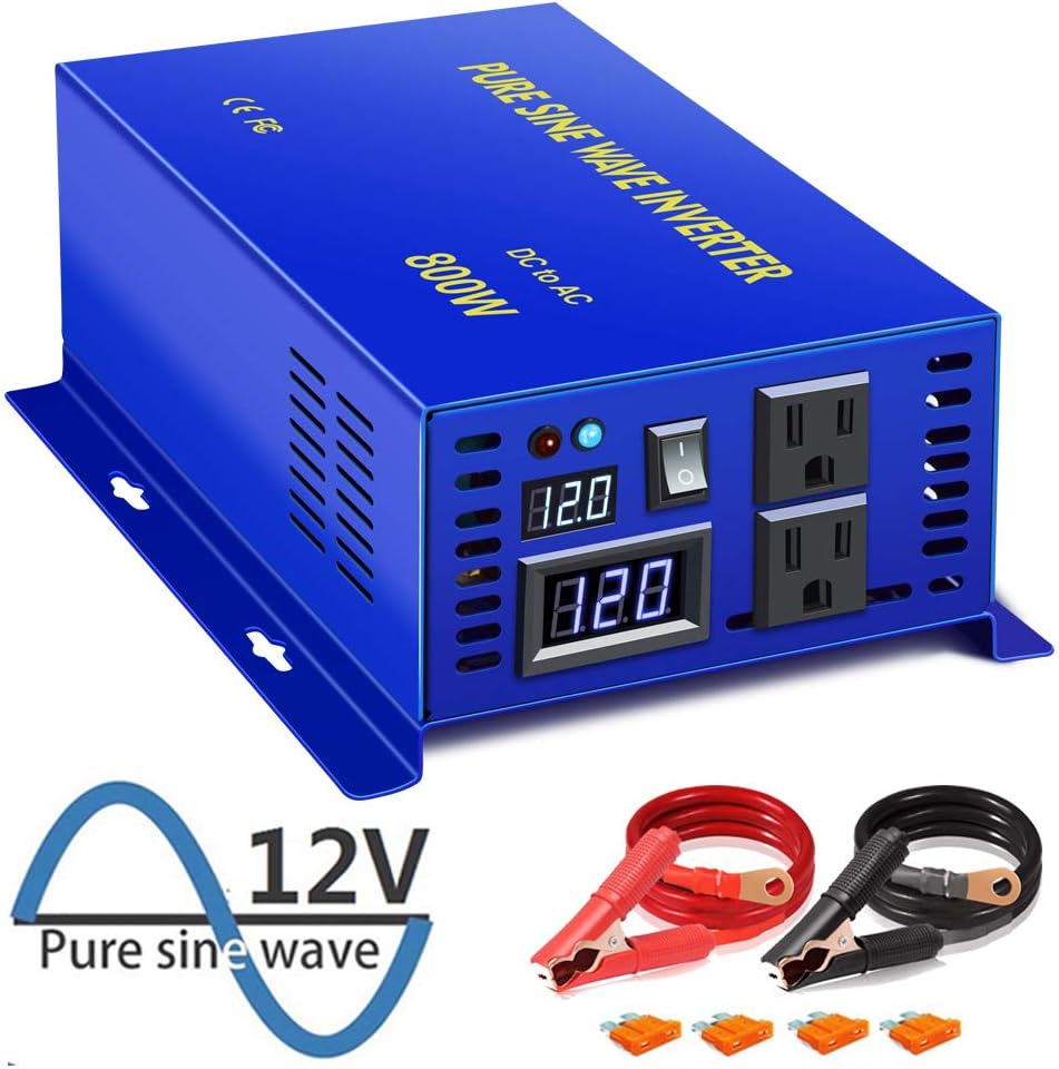 Inversor de onda sinusoidal pura de 800 W, 12 V a 110 V, 120 V, inversor de energía solar, CC a CA, enchufe dual de EE. UU. para electrodomésticos