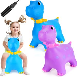 2 piezas de dinosaurios inflables de dinosaurio saltando con bomba de dinosaurio para montar en saltar juguetes para niños de 6 años o más, 2 colores 2 piezas de dinosaurios inflables de dinosaurio saltando con bomba de dinosaurio para montar en saltar juguetes para niños de 6 años o más, 2 colores